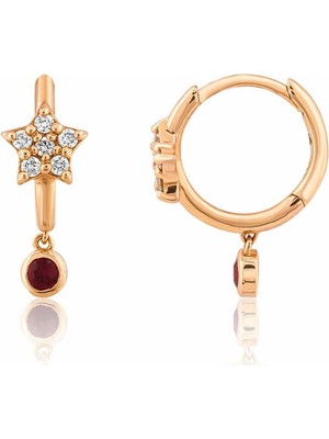 Venta Jewelry Yakut Pırlanta Taşlı 14 Ayar Rose Gold Kadın Halka Küpe