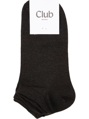  club siyah simli kadın 2li patik çorap seti