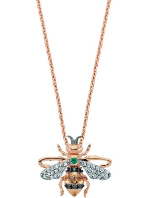 Bee Goddess Queen Bee M Çift Safir Kanat Pırlanta Altın Kolye
