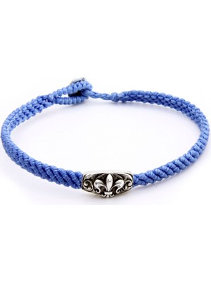 Boga Makrame Fleur De Lis Disc Erkek Gümüş Bileklik