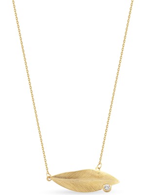 Orena Jewelry Pırlanta Taşlı Leaf 14 Ayar Altın Kadın Kolye