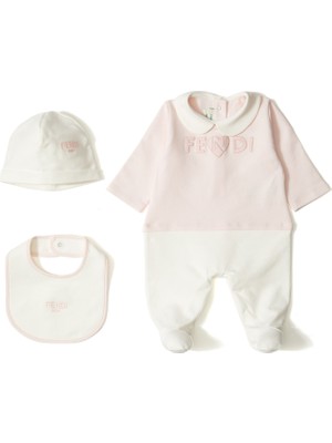Fendi Pembe Logo Detaylı 3lü Unisex Bebek Tulum Seti