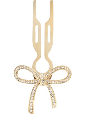 Nº1 Hairpin Ribbon Finish Yellow Gold Swarovski Taşlı Kurdaleli Kadın Saç Tokası