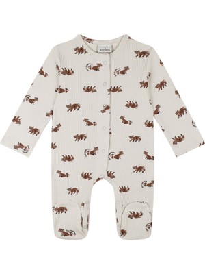 Antebies Rakun Desenli Pamuklu Unisex Bebek Tulum