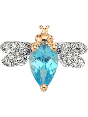 Bee Goddess Queen Bee Mavi Topaz Kadın Tekli Altın Küpe