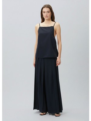  collection lacivert pileli wide leg pantolon