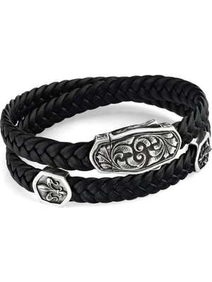 Boga Arc Engraved Braided Fdelis Erkek Gümüş Bileklik