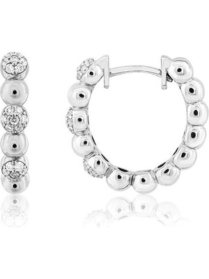 Venta Jewelry Boncuk Pırlanta Taşlı 14 Ayar Beyaz Altın Kadın Halka Küpe