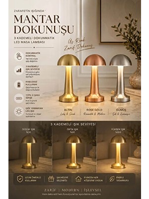 Maison Luré Şarjlı Mantar Tasarımlı Dokunmatik Masa Lambası, Çok Kademeli ve Kablosuz