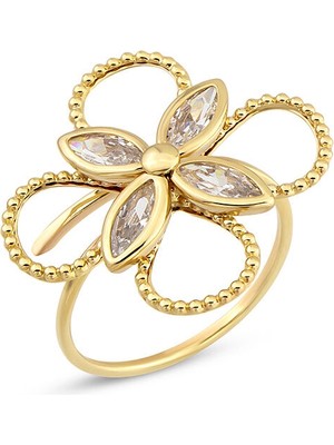 Orena Jewelry White Flower 14 Ayar Altın Kadın Yüzük
