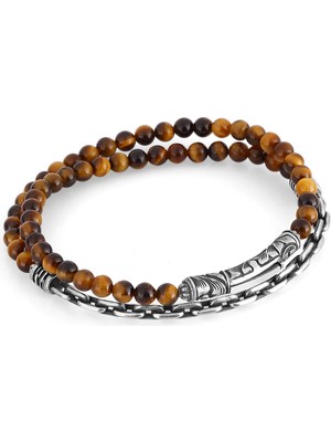 Boga Arc Chain Gem Stone Erkek Gümüş Bileklik