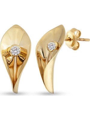 Orena Jewelry Pırlanta Taşlı Tulip 14 Ayar Altın Kadın Küpe