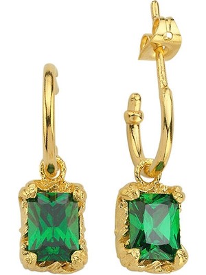 Bodhita Emerald Hoop 24 Ayar Altın Kaplama Kadın Küpe
