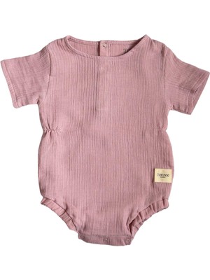 Totzee Lila Müslin Belden Büzgülü Kısa Kollu Kız Bebek Tulum