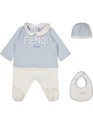 Fendi Mavi Beyaz Unisex Bebek 3lü Set