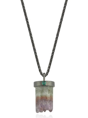 Melie Jewelry Ametist Doğal Taş 925 Ayar Gümüş Erkek Kolye