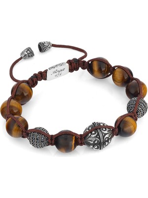 Boga Macrame Engraved Kahverengi Erkek Gümüş Bileklik