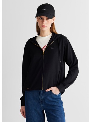 Gant Siyah Regular Fit Kapüşonlu Fermuarlı Kadın Sweatshirt