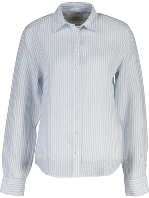 Gant Mavi Regular Fit Çizgili Uzun Kollu Kadın Gömlek