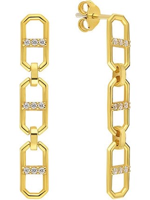 Nayra Jewelry Sequence Chain 18 Ayar Altın Kaplama Triple Kadın Küpe