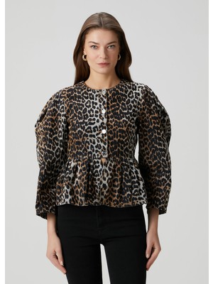 Ganni Leopar Desenli Bluz