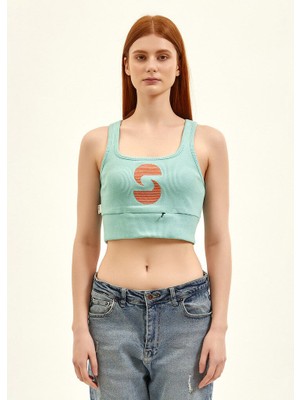 Nasaqu Açık Yaka Mint Yeşili Aktif Crop Top