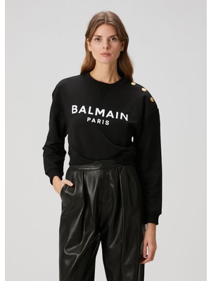 Balmain Siyah Beyaz Logo Detaylı Sweatshirt