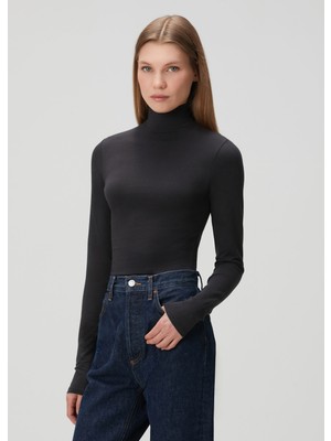 Skims Cotton Jersey Balıkçı Yaka Siyah T-Shirt