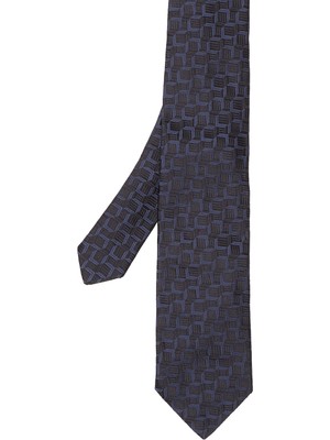  collection lacivert geometrik desenli ıpek kravat