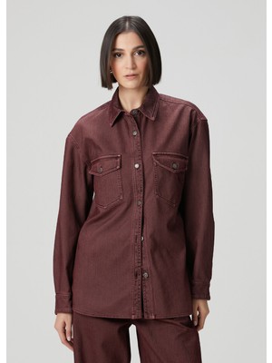 Golden Goose Journey Bordo Dokulu Denim Gömlek