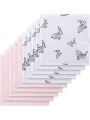 Deux Lapins %100 Pamuk Müslin Iconique Lapin&ınnocet Pink 10`lu Bebek Ağız Bezi