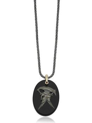 Melie Jewelry Helmet Onyx 14 Ayar Altın ve 925 Ayar Gümüş Erkek Kolye