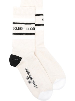 Golden Goose Kırık Beyaz Logo Jakarlı Kadın Çorap