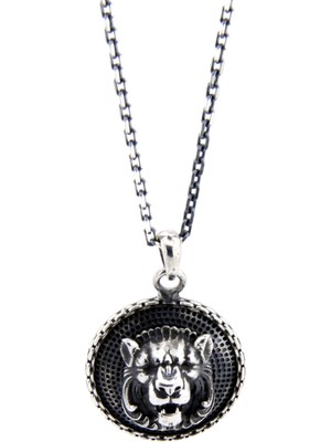 Boga Warrior Chain Shield Lion 3D Erkek Gümüş Kolye