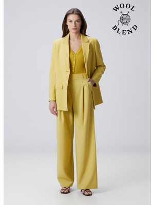  collection yağ yeşili wide leg yün karışımlı pantolon