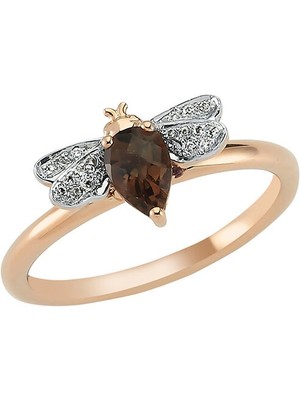 Bee Goddess Queen Bee Pırlanta Smoky Topaz Kadın Altın Yüzük