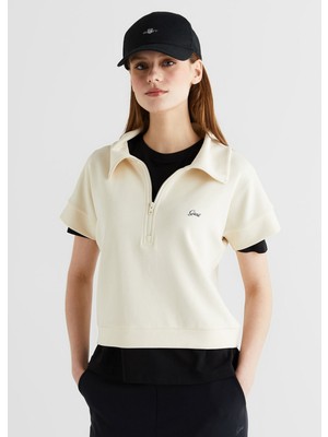 Gant Krem Relaxed Fit Yarım Fermuarlı Kısa Kollu Kadın Sweatshirt