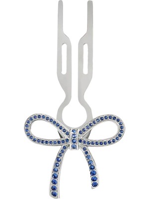 Nº1 Hairpin Ribbon Sapphire Blue Finish White Gold Swarovski Taşlı Kurdeleli Kadın Saç Tokası