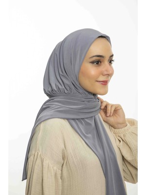 Loggia Hazır Pratik Çıtçıtlı Şal Sandy - Geçmeli Geçme Tesettür Kadın Shawl Gri