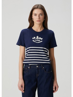Lauren Ralph Lauren Lacivert Krem Logo Işlemeli T-Shirt