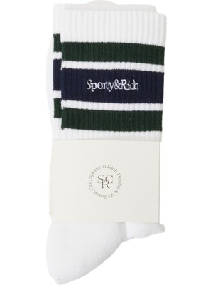 Sporty & Rich Lacivert Beyaz Kadın Çorap