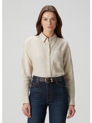 Lauren Ralph Lauren Bej Çizgili Keten Gömlek