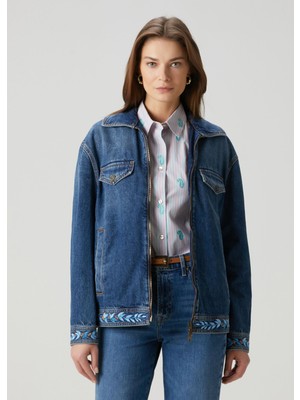 Etro Lacivert Işlemeli Denim Ceket