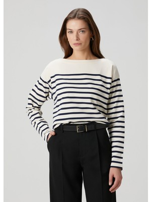 Lauren Ralph Lauren Krem Lacivert Çizgili Triko