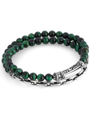 Boga Arc Chain Gem Stone Erkek Gümüş Bileklik