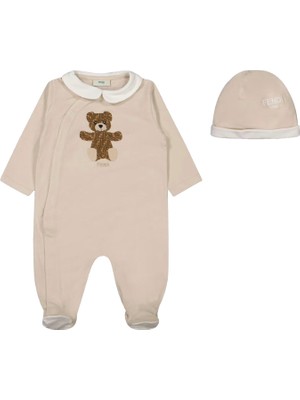 Fendi Bej Logo Detaylı 2li Unisex Bebek Tulum Seti