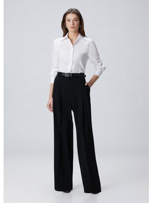  collection siyah pili detaylı düz paça pantolon