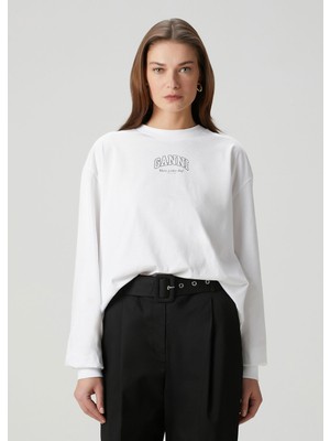 Ganni Beyaz Uzun Kol T-Shirt