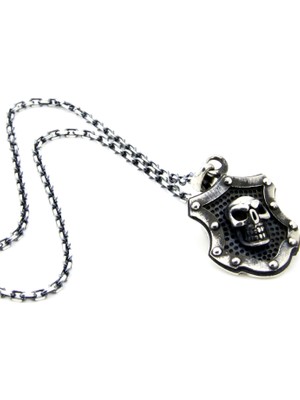 Boga Knight Skull Shield Erkek Gümüş Kolye