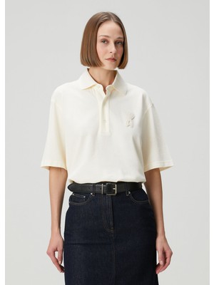 Ami Paris Ekru Polo T-Shirt